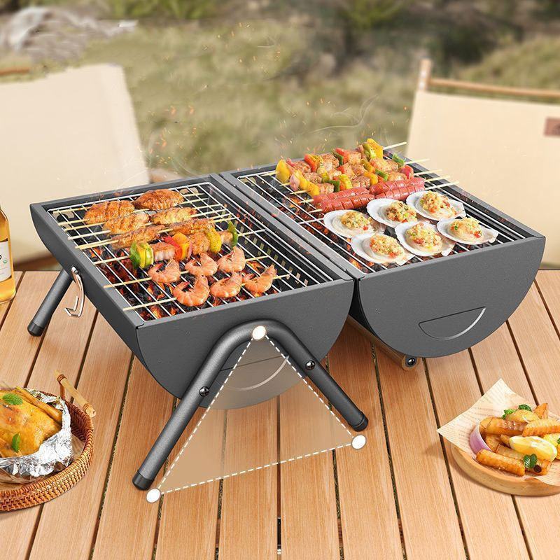 Barbecue portable double face pour l'extérieur, réchaud de camping, barbecue au charbon de bois, grille de barbecue. 
-Outdoor portable double-sided barbecue stove, barbecue rack. Camping, home…