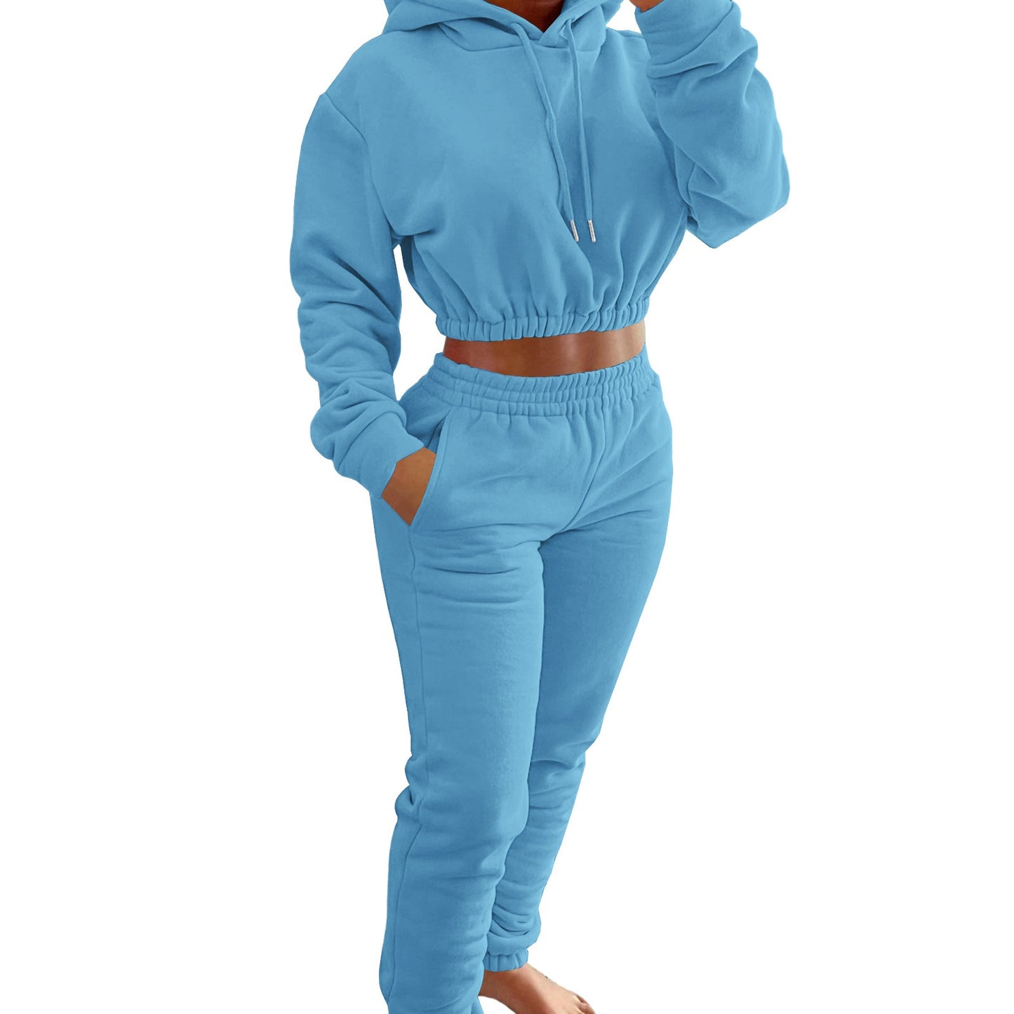 Ensemble deux pièces sweat à capuche et pantalon de jogging pour femme, collection printemps-hiver
- Women's Spring And Winter Plush Sports. Hoodie+Jogging Pants Two-Piece Set