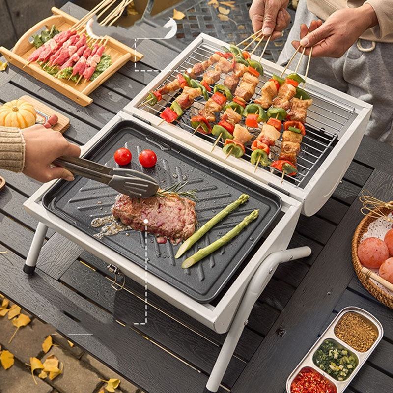 Barbecue portable double face pour l'extérieur, réchaud de camping, barbecue au charbon de bois, grille de barbecue. 
-Outdoor portable double-sided barbecue stove, barbecue rack. Camping, home…