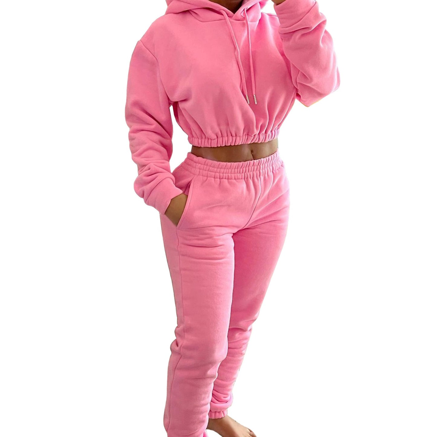 Ensemble deux pièces sweat à capuche et pantalon de jogging pour femme, collection printemps-hiver
- Women's Spring And Winter Plush Sports. Hoodie+Jogging Pants Two-Piece Set