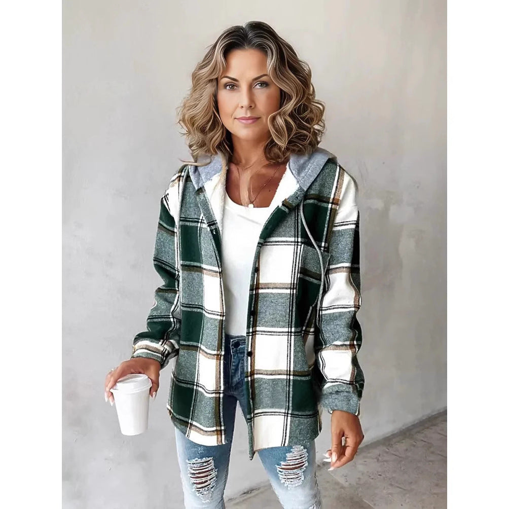 Veste femme à carreaux style grand plaid automne et printemps
- Women's large plaid style women's jacket plaid autumn and Spring