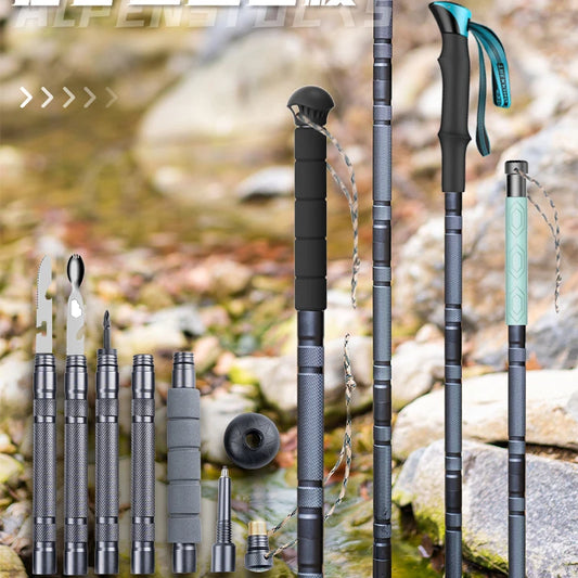 Bâton de marche tactique d'autodéfense de randonnée télescopique pliable en plein air
- Folding telescopic outdoor hiking tactical self-defense stick Walking stick