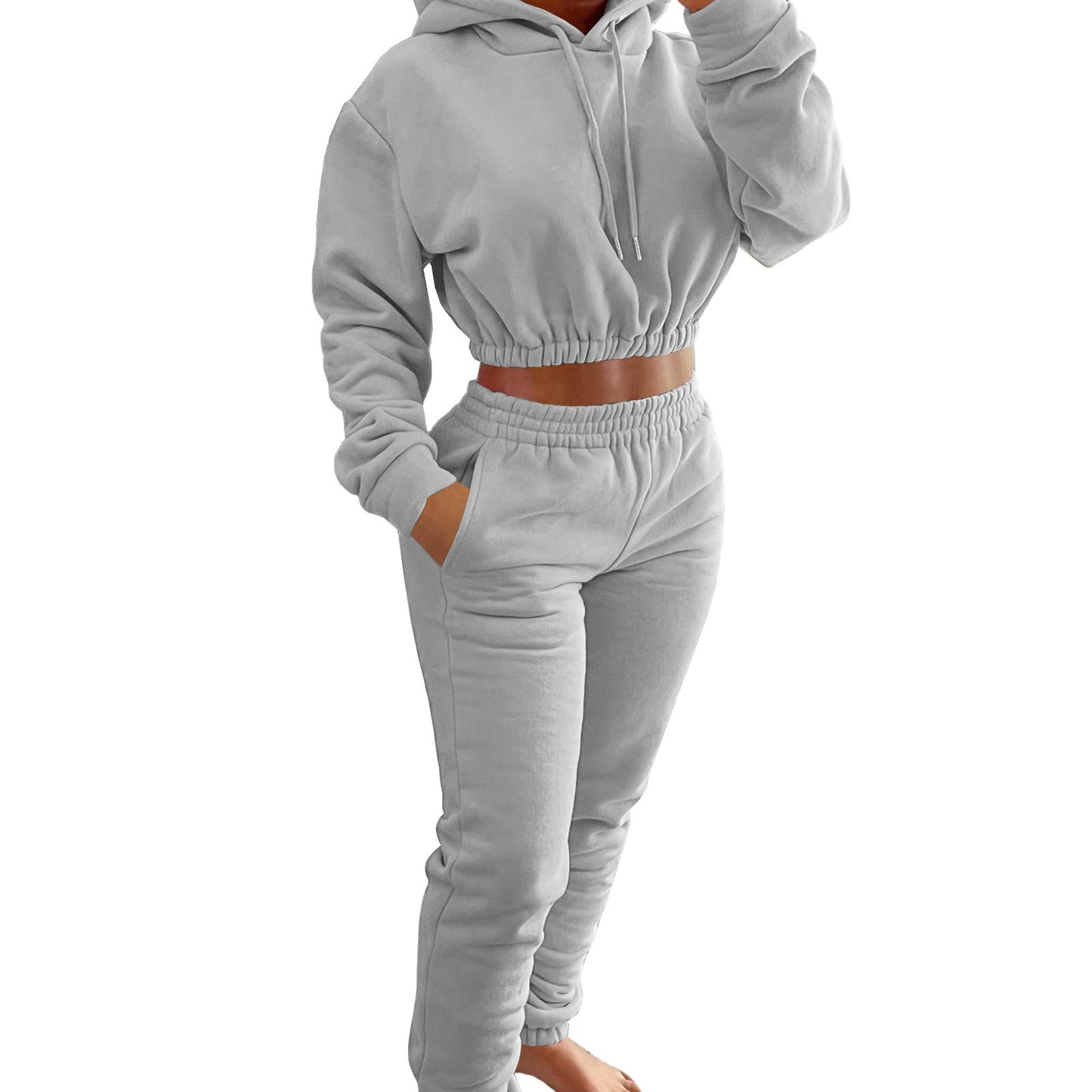 Ensemble deux pièces sweat à capuche et pantalon de jogging pour femme, collection printemps-hiver
- Women's Spring And Winter Plush Sports. Hoodie+Jogging Pants Two-Piece Set