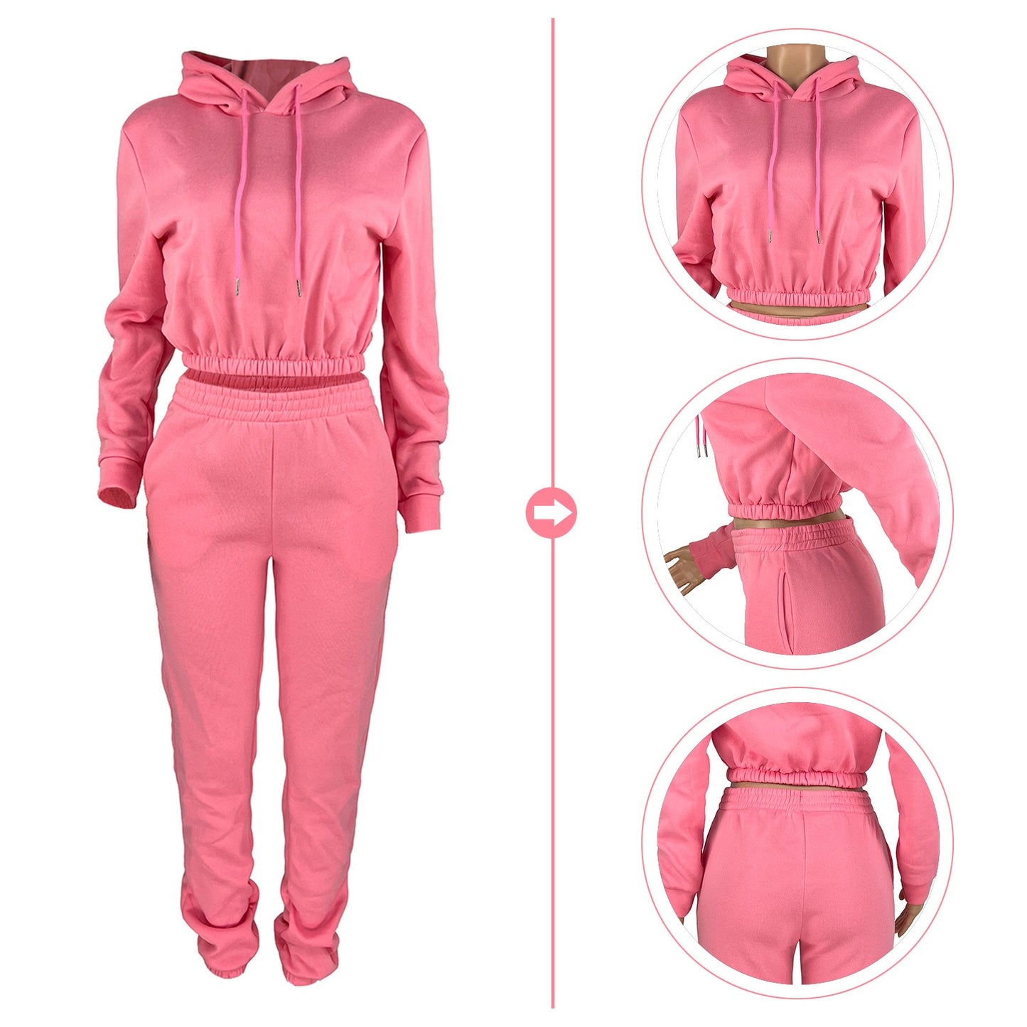 Ensemble deux pièces sweat à capuche et pantalon de jogging pour femme, collection printemps-hiver
- Women's Spring And Winter Plush Sports. Hoodie+Jogging Pants Two-Piece Set