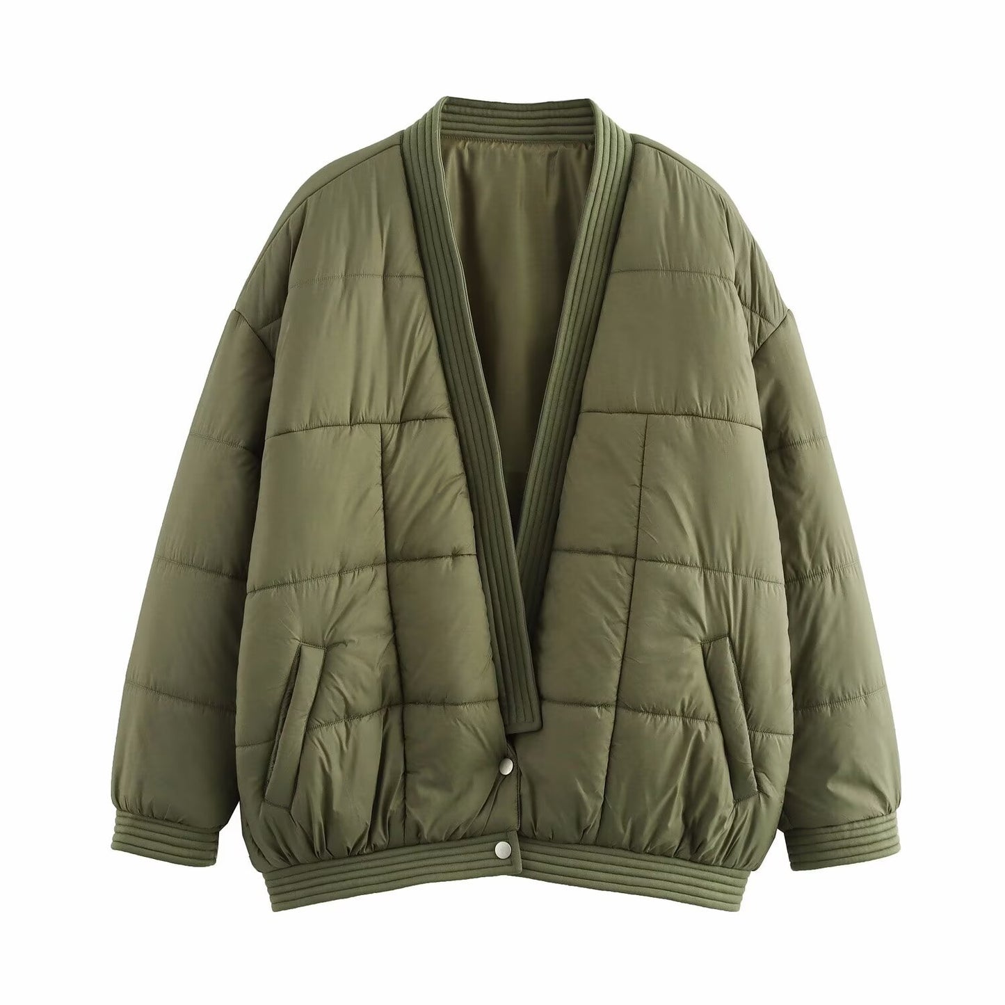 Veste ample en coton à manches longues vert militaire pour femme
- Women's military green loose long sleeved cotton jacket for women