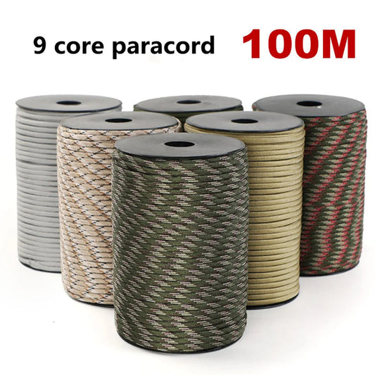 Corde paracorde militaire standard 550 100 m 9 brins 4mm, corde de survie, tente, sangle, corde à linge                            -100M 550 Military Standard 9-Core Paracord Rope 4mm Outdoor,Survival Umbrella Tent Lanyard Strap Clothesline