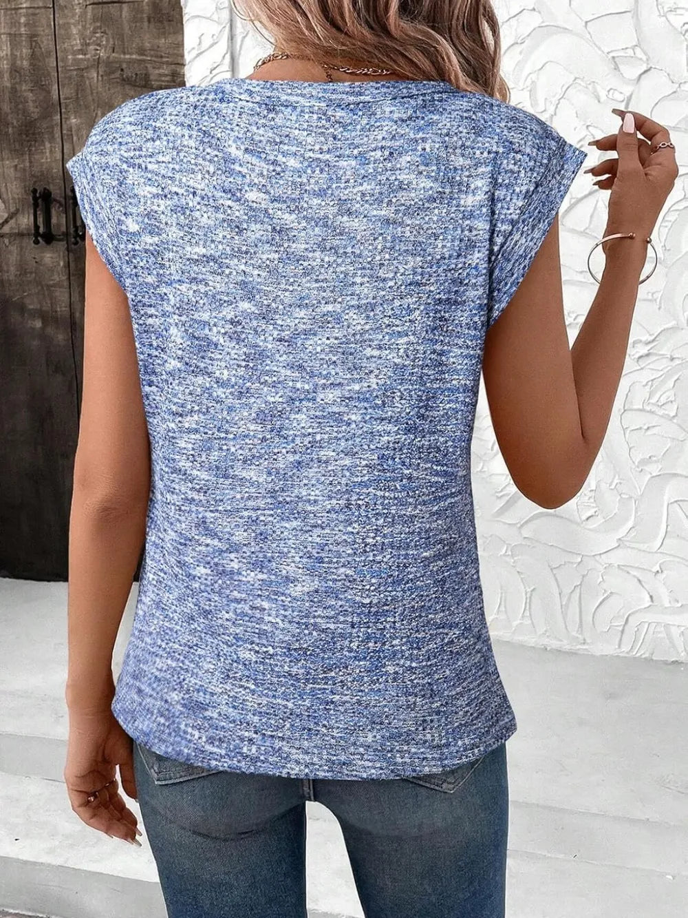 T-shirt chiné à col rond et manches courtes
- Heathered Round Neck Cap Sleeve T-Shirt