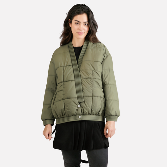 Veste ample en coton à manches longues vert militaire pour femme
- Women's military green loose long sleeved cotton jacket for women